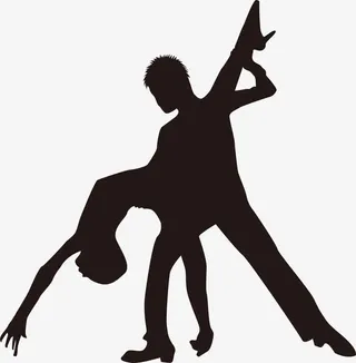 手绘双人拉丁舞剪影免抠