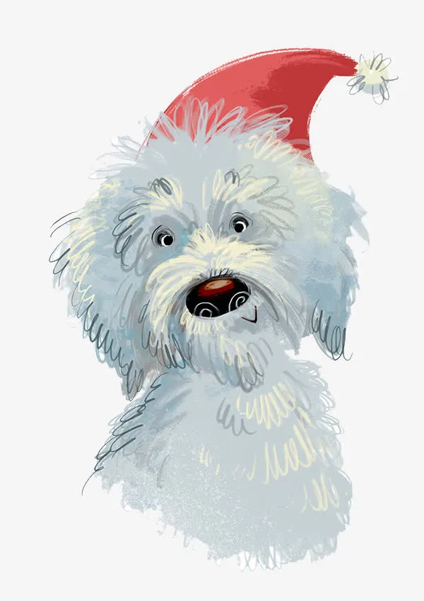 手绘圣诞帽小狗图免抠