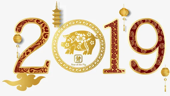 2019猪年矢量装饰图案免抠字体元素