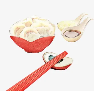 卡通手绘一碗饺子免抠