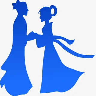 蓝色彩绘牛郎织女七夕免抠