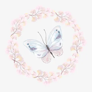 水彩粉色花环和蝴蝶免抠