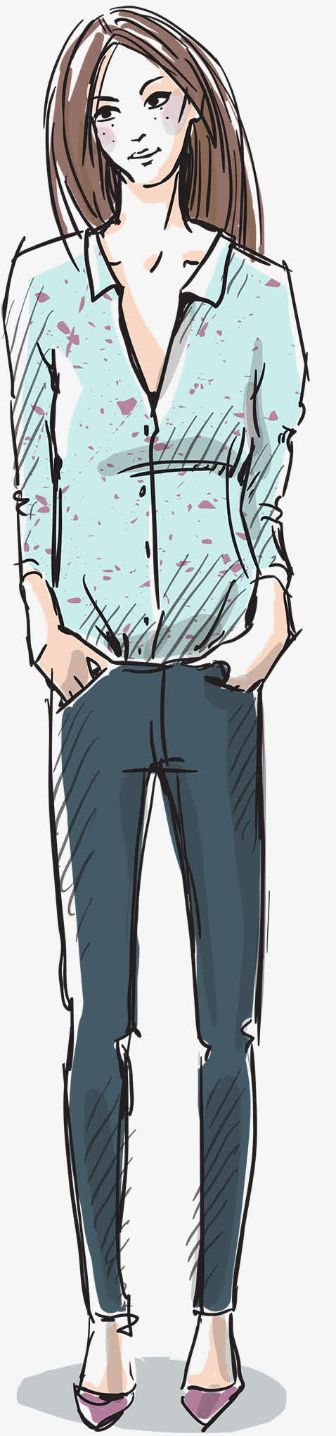 手绘线描模特免抠