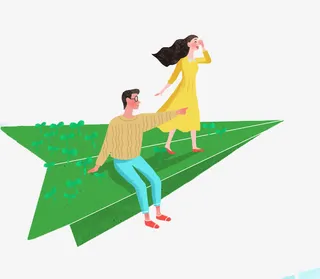 坐在绿色纸飞机上的人免抠