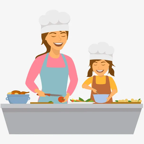 妈妈和女儿一起做饭免抠