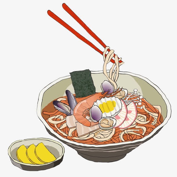 手绘日本海鲜拉面套餐免抠