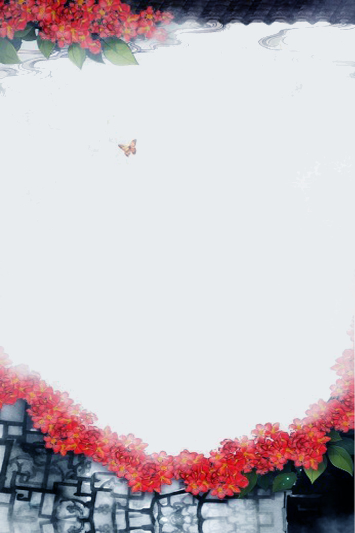 古风青砖红花加蝴蝶海报背景高清