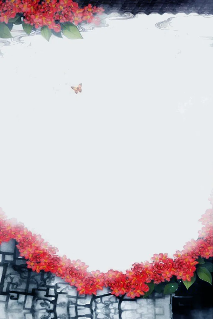 古风青砖红花加蝴蝶海报背景高清