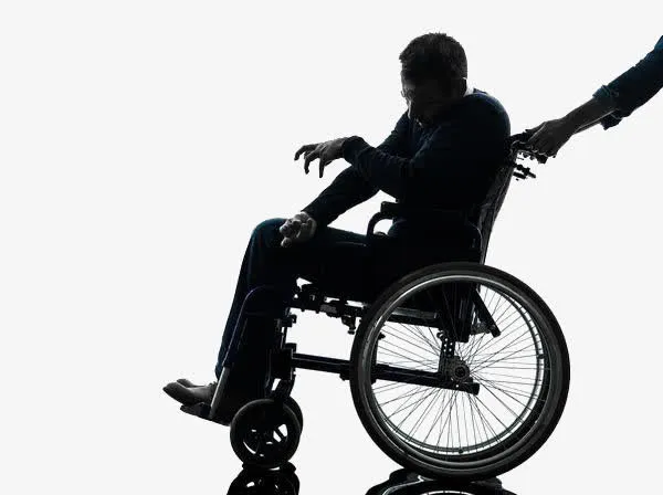 坐在轮椅上瘫痪的中风的人免抠
