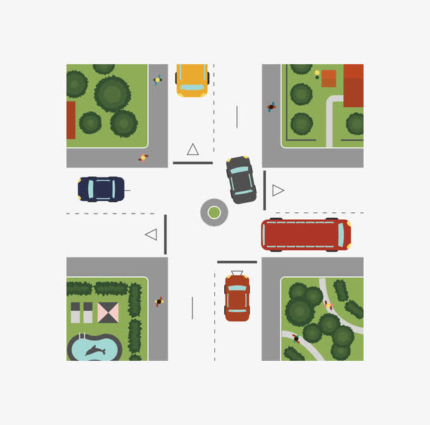 矢量十字路口俯视图免抠