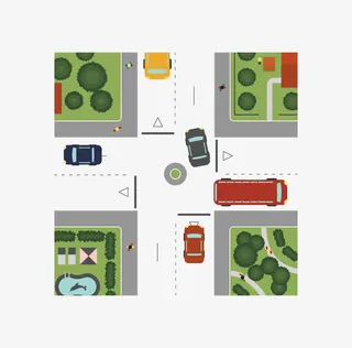 矢量十字路口俯视图免抠