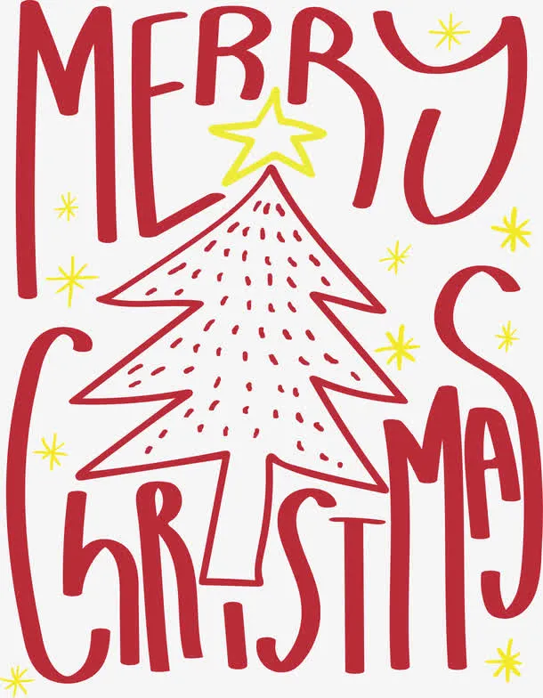 红色圣诞树艺术字免抠