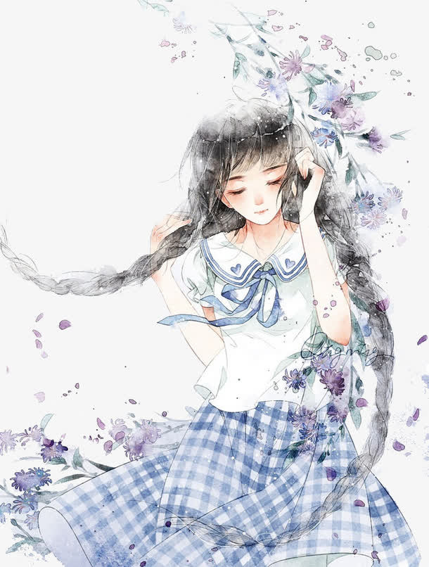 少女系唯美手绘插画免抠