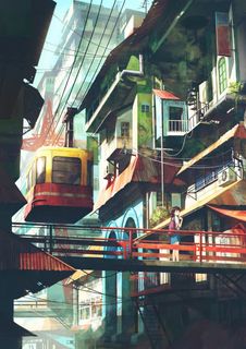 日本动漫电线杆建筑风格免抠