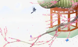 春天樱花鸟凉亭蝴蝶免抠