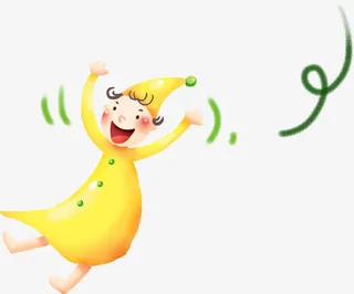 春天黄色水彩小人免抠