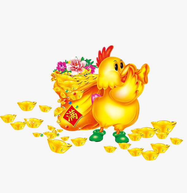 金鸡报福卡通形象免抠