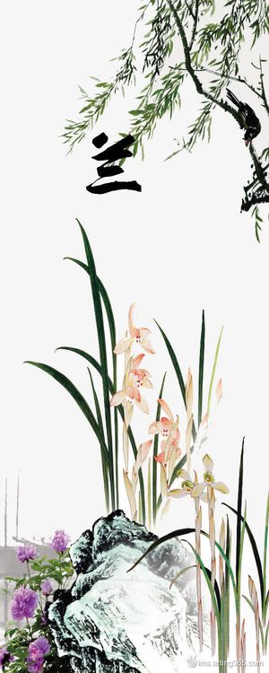 中国风梅兰竹菊国画免抠