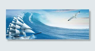 海浪飞鸟帆船背景高清