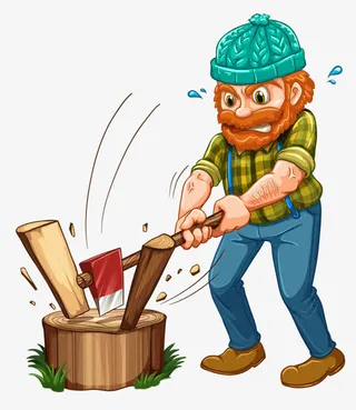 费力砍柴的老人免抠