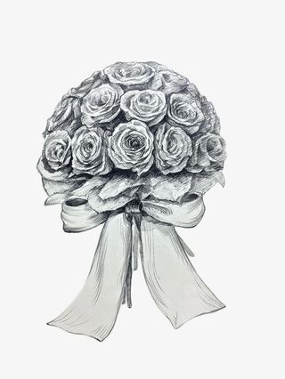 花束黑白素描作品免抠