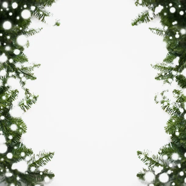 松树雪花唯美雪景边框免抠