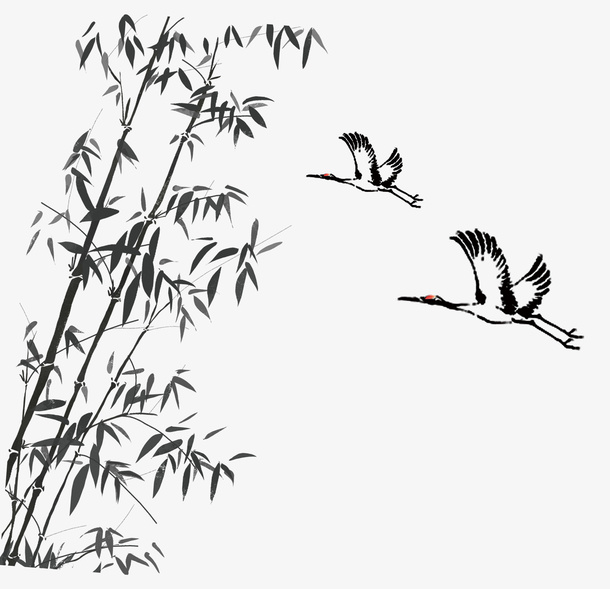 丹顶鹤竹子剪影免抠