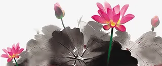 七夕水墨荷花图免抠