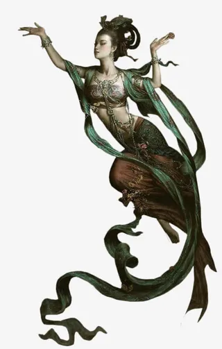 绿衣长袖善舞飞天仙女免抠