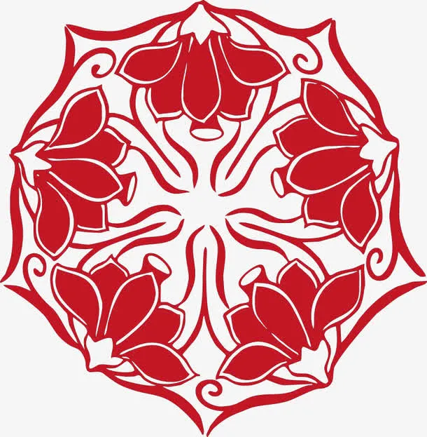 红色荷花花纹免抠