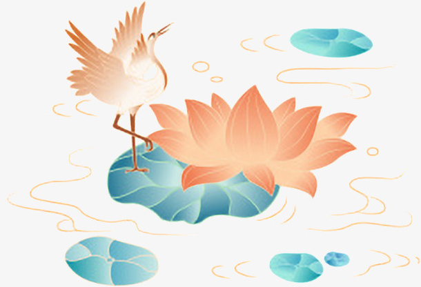 中国风仙鹤莲花元素免抠