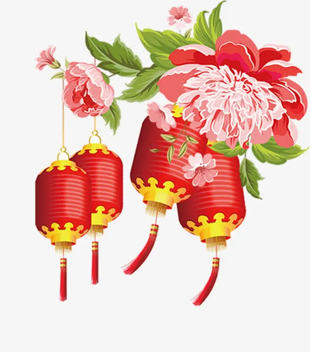 牡丹红色灯笼psd分层图免抠