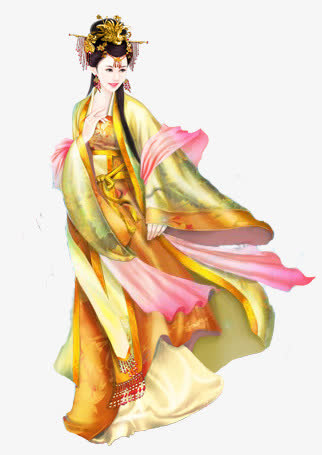 金色绸缎宫妃古风手绘免抠