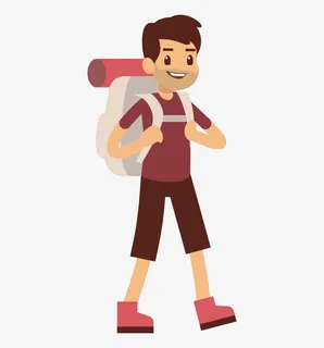 手绘卡通人物徒步免抠