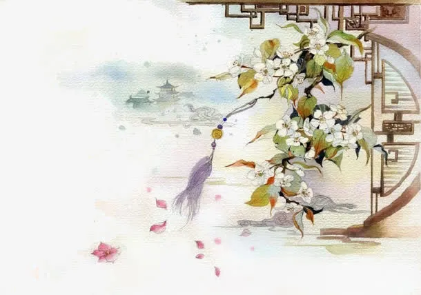 古风唯美水彩插画免抠