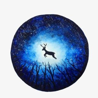 星空小鹿装饰画素材图片免抠