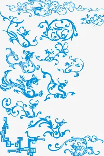 蓝色花纹辅助元素免抠