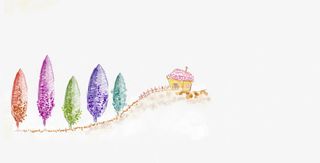 彩绘大树建筑漫画免抠