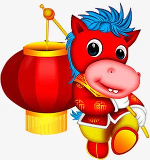 红色春节灯笼小马造型免抠