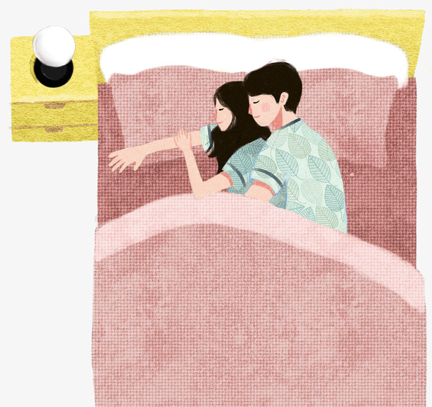 手绘人物插画拥抱一起睡觉的情侣免抠