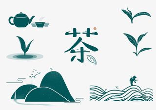 中国风茶元素剪影国潮免抠