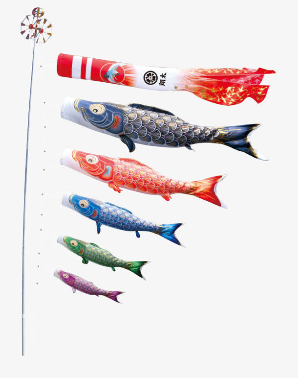 金色太阳风日本鱼旗免抠