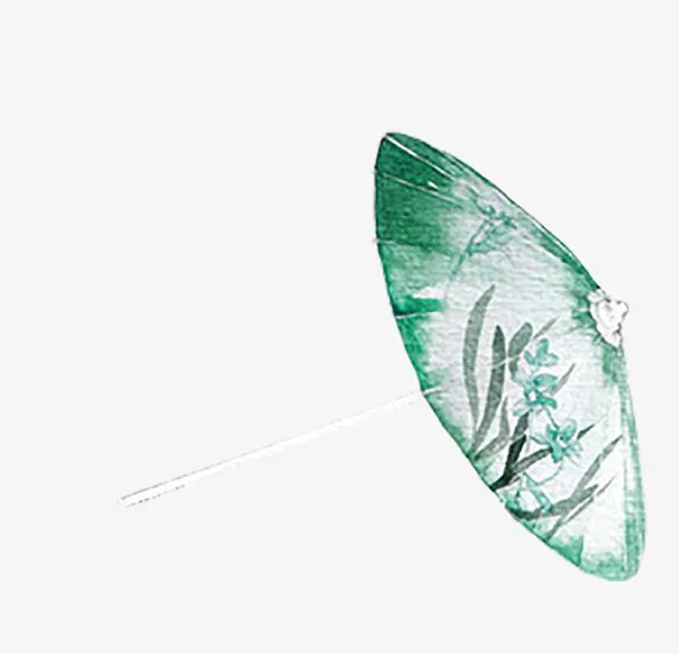 绿色插画伞免抠