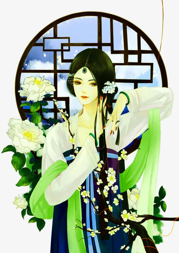 手绘古风女子免抠