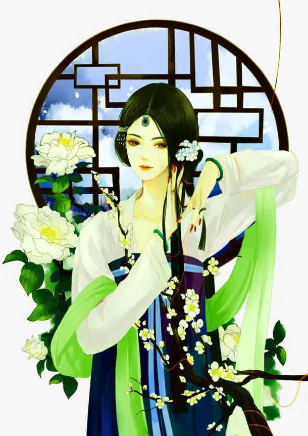 手绘古风女子免抠