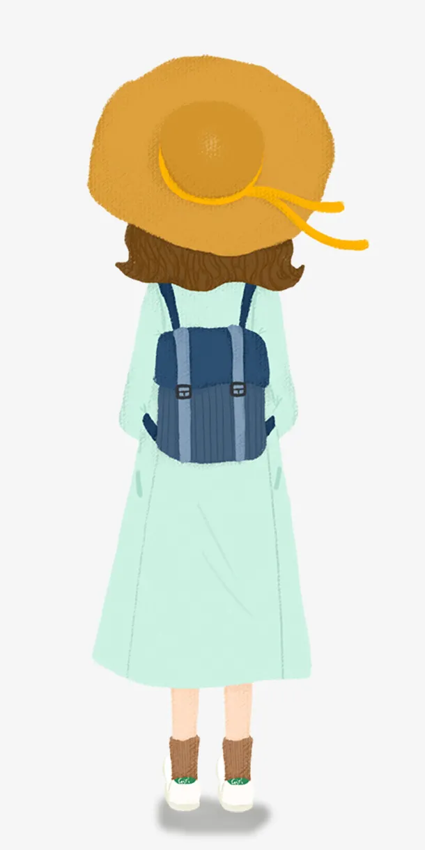 背包女孩春游踏青插画免抠