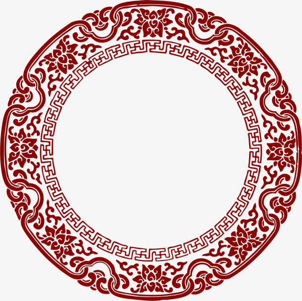 红色花纹中国风圆形装饰免抠