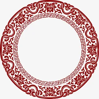 红色花纹中国风圆形装饰免抠