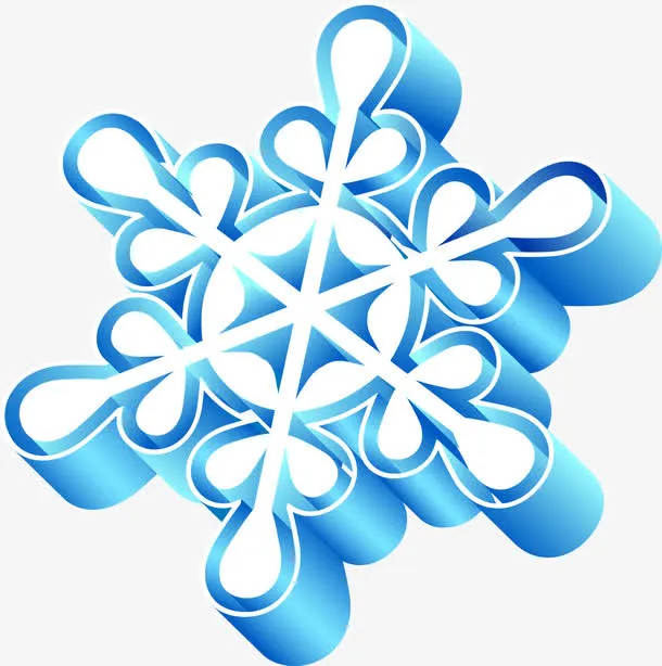 蓝色立体雪花免抠