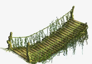 手绘长满青苔的吊桥免抠